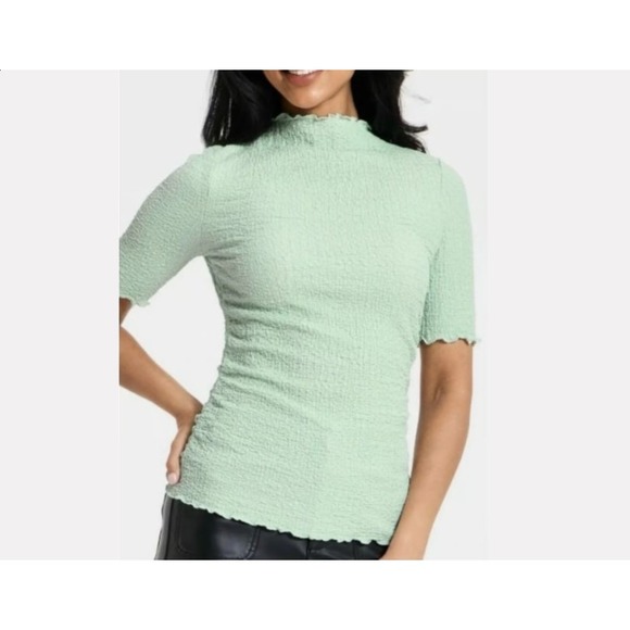 a new day Tops - A New Day Womens Top Light Green Textured Mock Neck Short Sleeve XL New